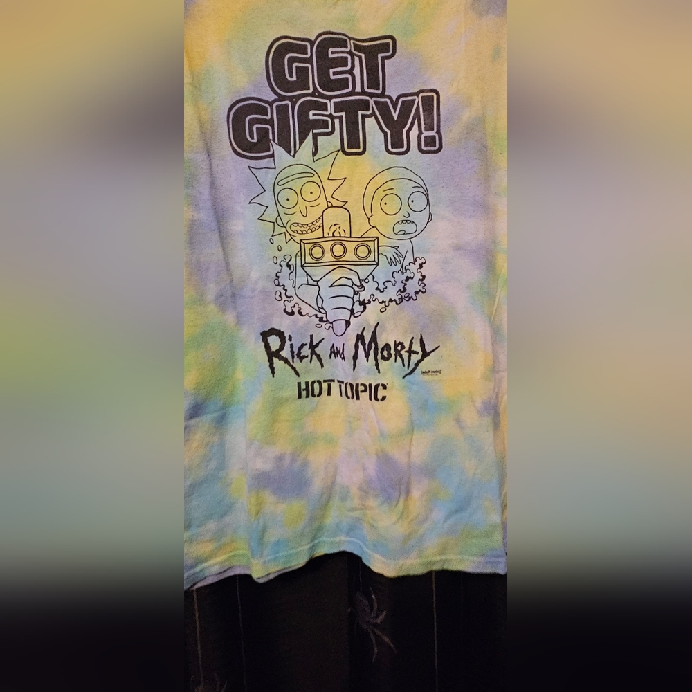 Hot Topic Rick and Morty Tie-Dye Tee - Blue and Yellow